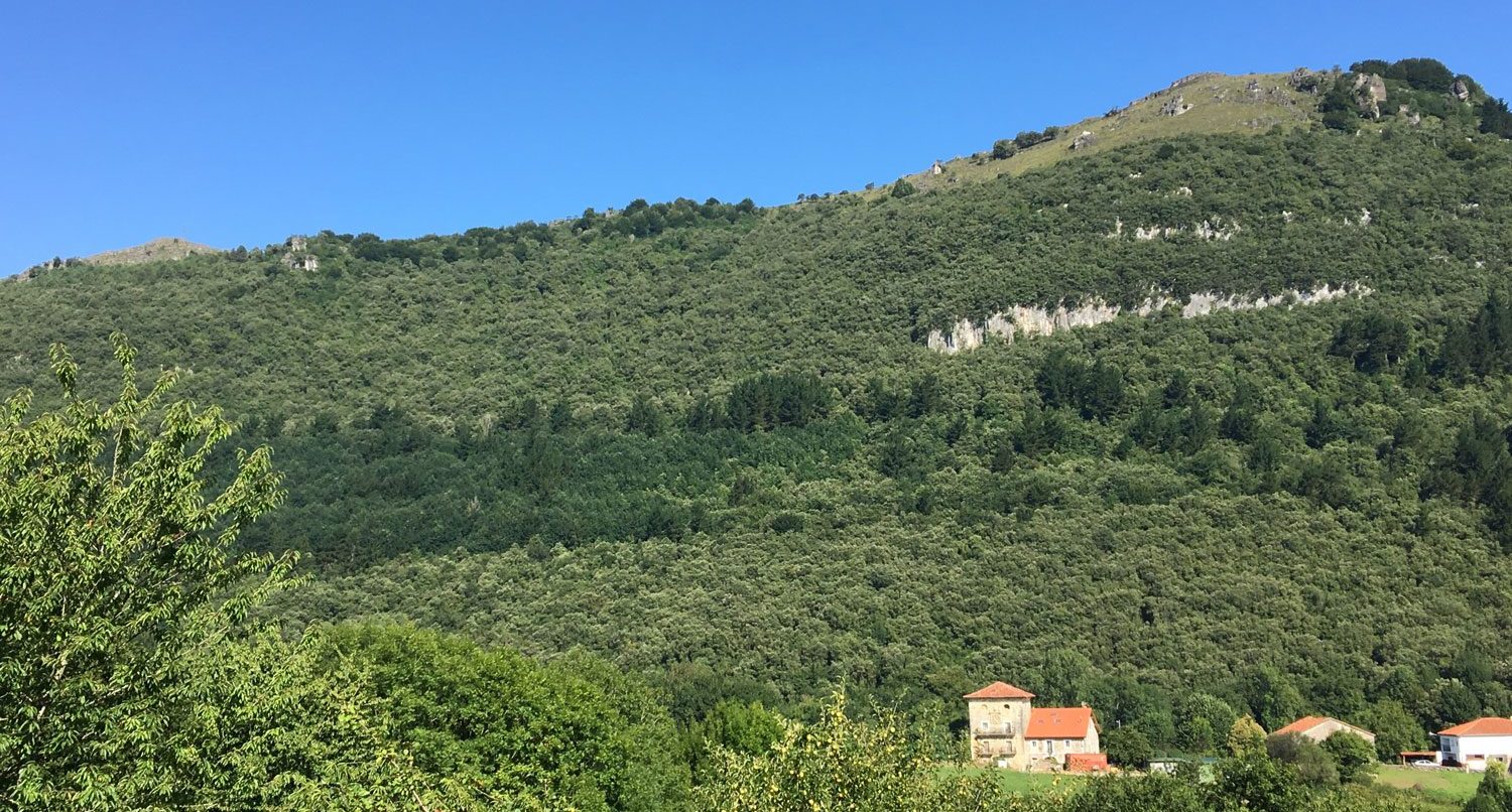Paisaje casa-torre y Sierra de Breñas
